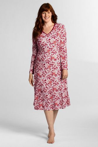 Women's Plus Size Long Sleeve Pattern Midcalf Shelf Bra Sleep-T