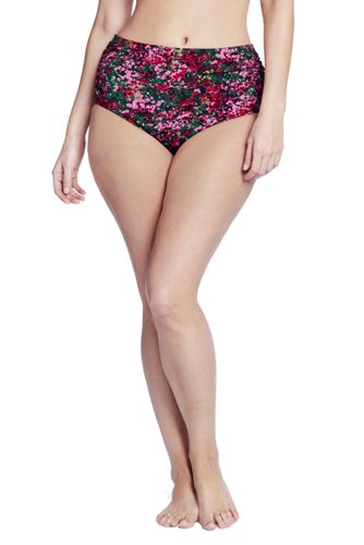 Women's Plus Size Seaside Gardens Watercolor Floral Mid Rise Swimsuit Bottom with Tummy Control