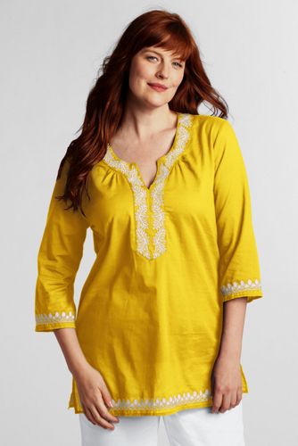 Women's 3/4-sleeve Embroidered Splitneck Tunic