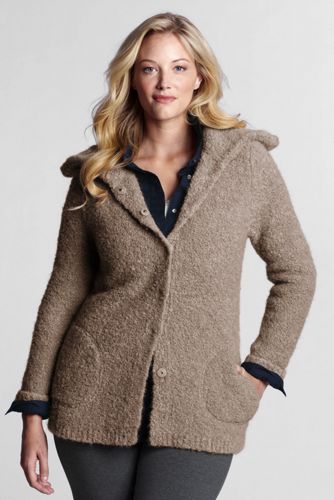 Women's Plus Size Long Sleeve Boucle Snap Sweater