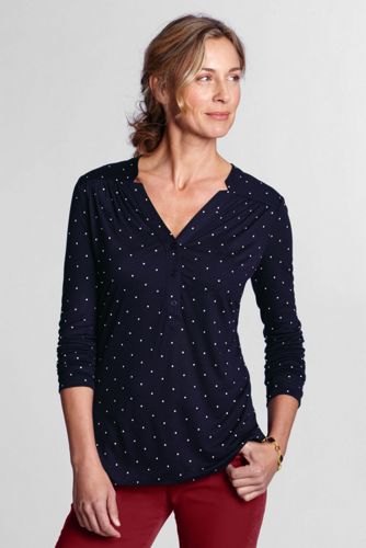 Women's Long Sleeve Printed Drape Notch Henley Top