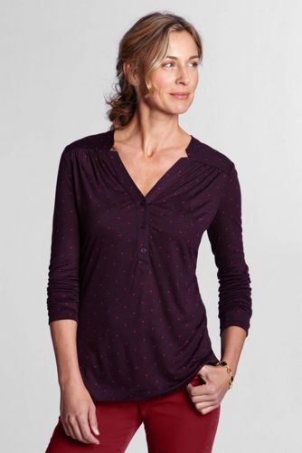 Women's Long Sleeve Printed Drape Notch Henley Top
