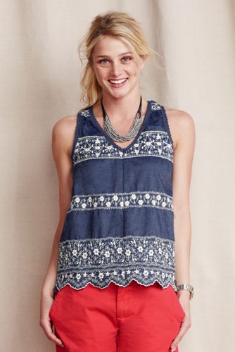 Women's Embroidered V-neck Shell