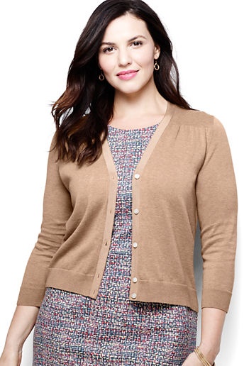Women's Plus Size Supima Dress Cardigan Sweater - Vicuna Heather