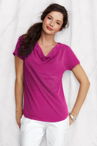 Women's Short Sleeve Polka Dot Cotton Modal Drapeneck Top
