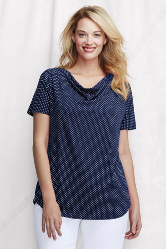 Women's Short Sleeve Polka Dot Cotton Modal Drapeneck Top