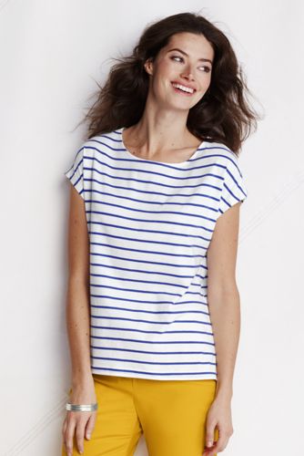 Women's Short Sleeve Stripe Lightweight Jersey Dolman Tee