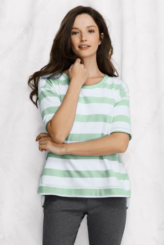 Women's Starfish Elbow Sleeve Stripe Terry Open Crewneck