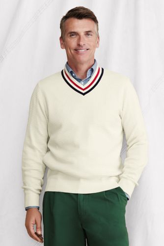Men's Fine Gauge Supima Textured Cricket V-neck Sweater
