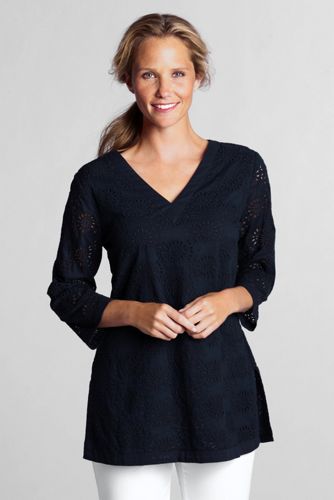 Women's 3/4-sleeve Eyelet Tunic