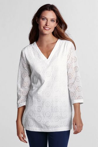 Women's 3/4-sleeve Eyelet Tunic