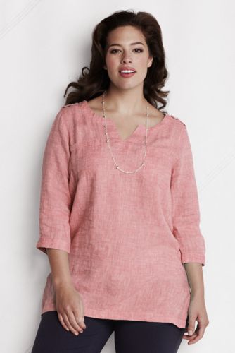  Women's Plus Two-pocket Linen Tunic