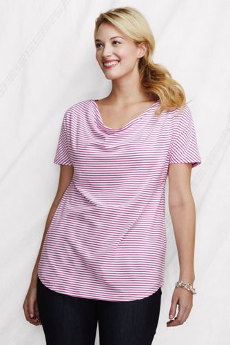 Women's Short Sleeve Stripe Cotton Modal Drapeneck Top