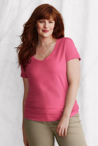 Women's Plus Short Sleeve Cotton/Modal V-neck Tee 