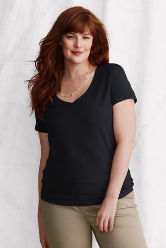 Women's Plus Short Sleeve Cotton/Modal V-neck Tee 