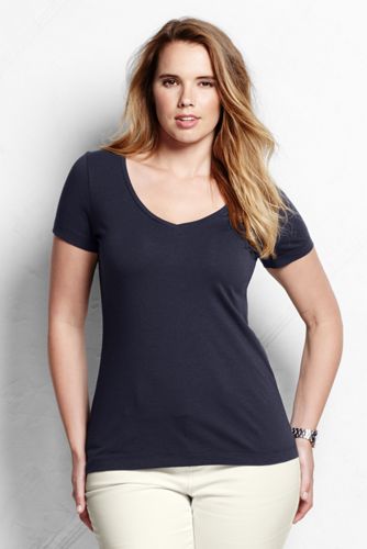 Women's Plus Short Sleeve Cotton/Modal V-neck Tee 