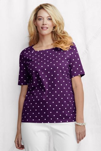 Women's Plus Size Elbow Sleeve Pattern Squareneck Top