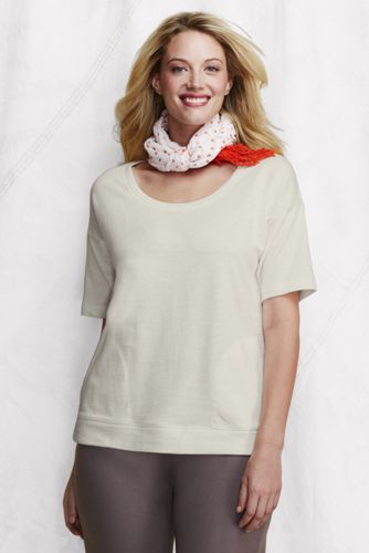 Women's Plus Size Elbow Sleeve Starfish Terry Scoopneck Top