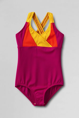 Girls' Smart Swim Colorblock Crossover One Piece Swimsuit