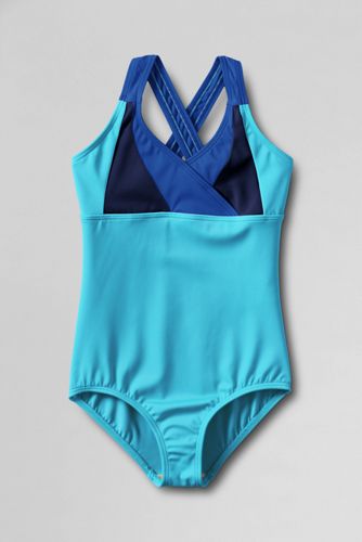 School Uniform Girls' Smart Swim Colorblock Crossover One Piece Swimsuit