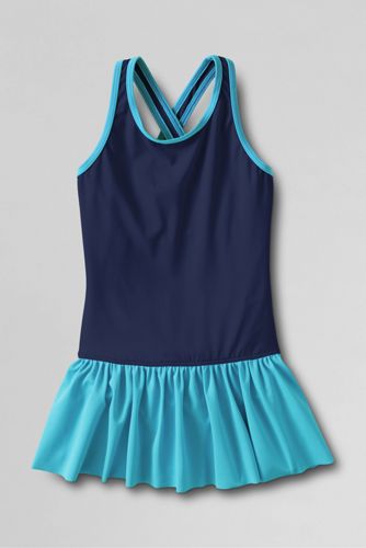 Girls' Smart Swim Colorblock Skirted One Piece Swimsuit