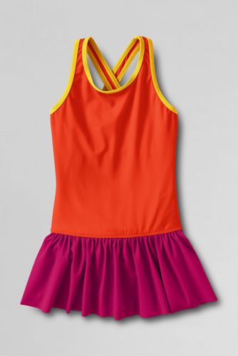 Girls' Smart Swim Colorblock Skirted One Piece Swimsuit