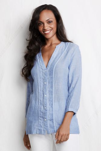 Leinen-Biesenbluse mit Häkelborten für Damen