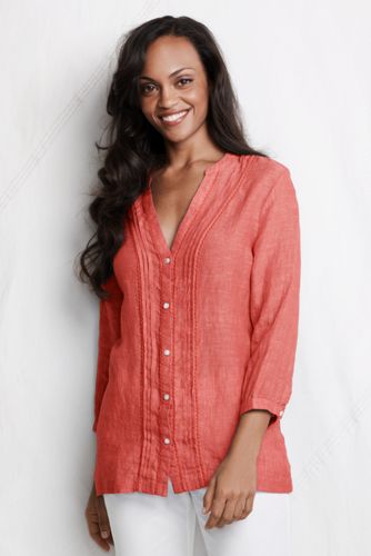 Leinen-Biesenbluse mit H&auml;kelborten f&uuml;r Damen