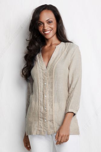 Leinen-Biesenbluse mit H&auml;kelborten f&uuml;r Damen