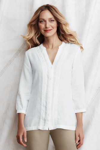 Women's Bracelet Sleeve Linen Crochet Trim Tunic