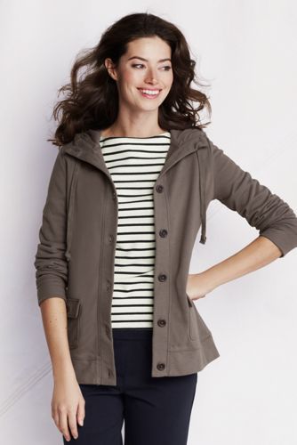 Women's Plus Button-front Jersey Hooded Jacket