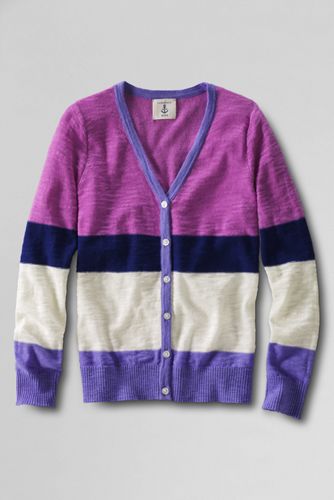 Girls' Lightwieght Pattern Slub V-neck Cardigan