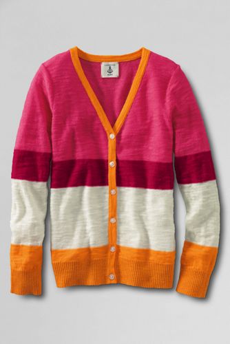 Girls' Lightwieght Pattern Slub V-neck Cardigan