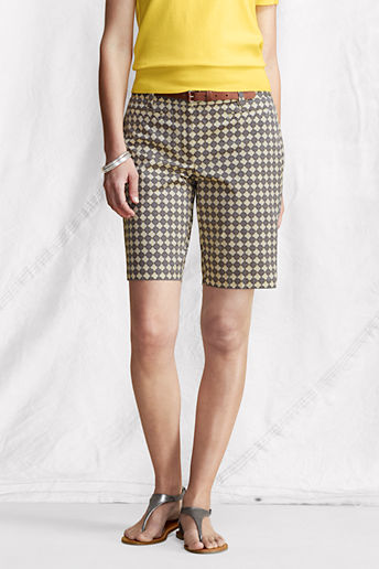 Women's Regular Fit 2 Pattern Stretch Chino Bermuda Shorts - Khaki Print, 8