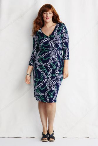 Women's Plus Size Long Sleeve Print Faux Wrap Dress