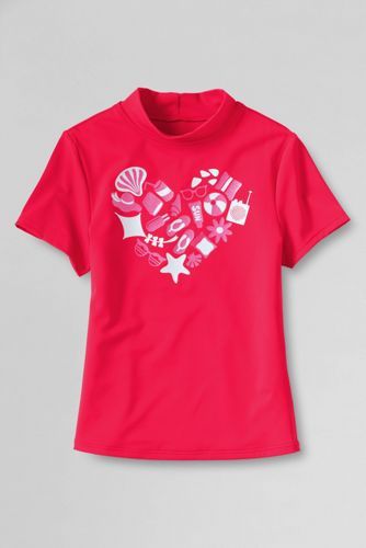 Girls' Short Sleeve Beach Heart Mock Rash Guard