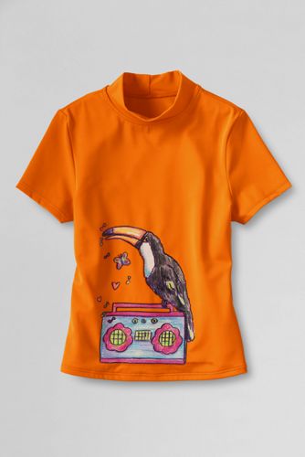 Girls' Short Sleeve Mockneck Jamming Toucan Graphic Rash Guard