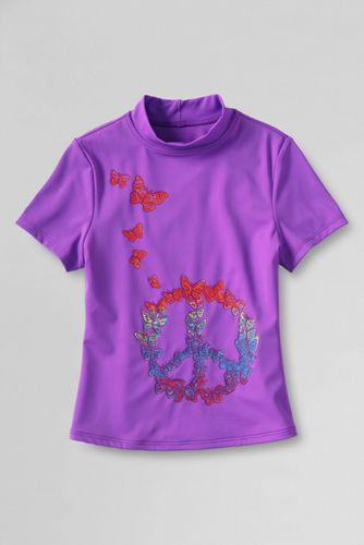 Girls' Short Sleeve Mockneck Peace Butterfly Graphic Rash Guard