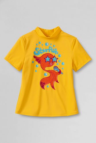 Little Girls' Short Sleeve Rockstar Star Fish Mock Rash Guard - Nautical Yellow Graphic