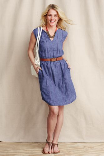 Women's Linen Slit Neck Dress