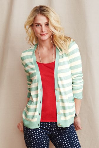 Women's Striped Cotton Linen Cardigan
