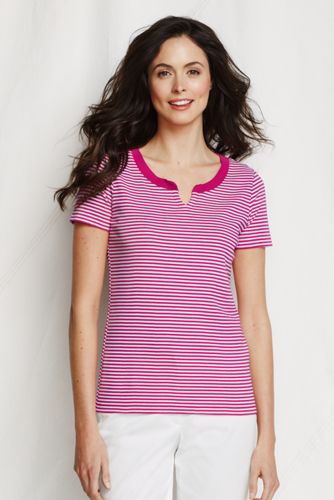 Women's Striped Cotton Rib Notch Tee