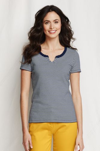 Women's Striped Cotton Rib Notch Tee