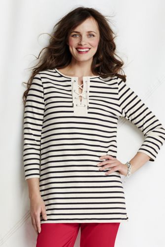 Women's 3/4-sleeve Heavyweight Jersey Lace-up Tunic