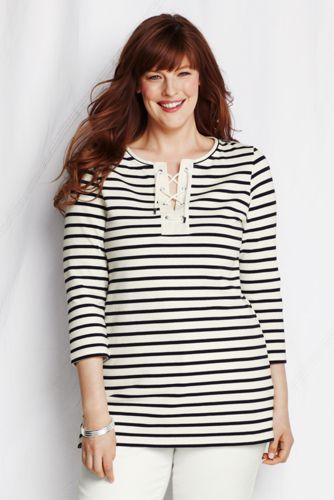 Women's 3/4-sleeve Heavyweight Jersey Lace-up Tunic