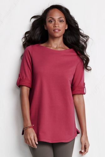 Women's Starfish Elbow Sleeve Terry Boatneck Top