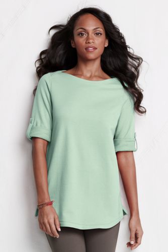 Women's Starfish Elbow Sleeve Terry Boatneck Top