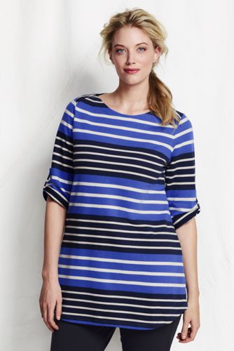 Women's Elbow Sleeve Stripe Starfish Terry Boatneck Top