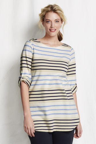 Women's Elbow Sleeve Stripe Starfish Terry Boatneck Top