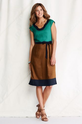 Women's Short Sleeve Linen Colorblock Dress